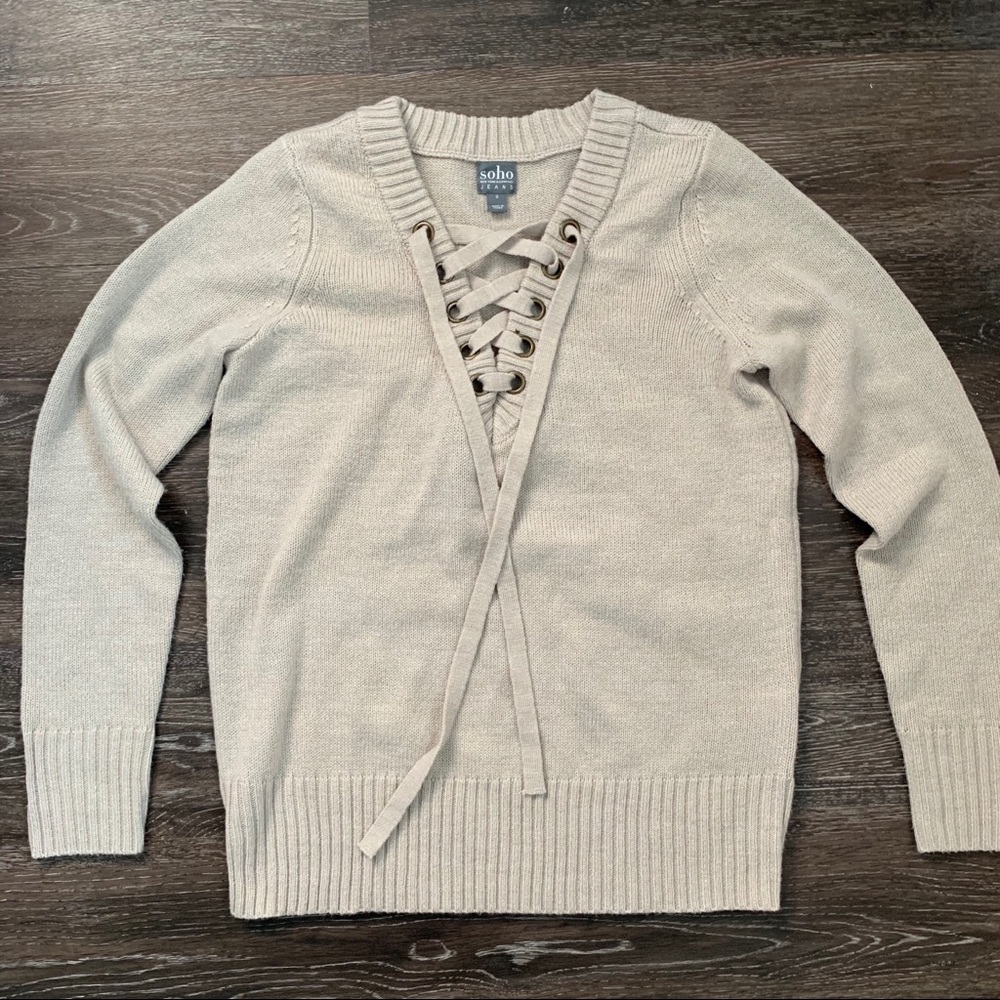 Light Tan Soho Lace Up Sweater Sz small